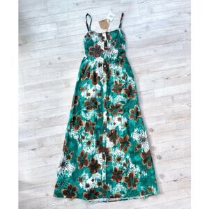 New KORI No Time‎ To Waste Floral Button Front Maxi Dress | Green/Brown Small